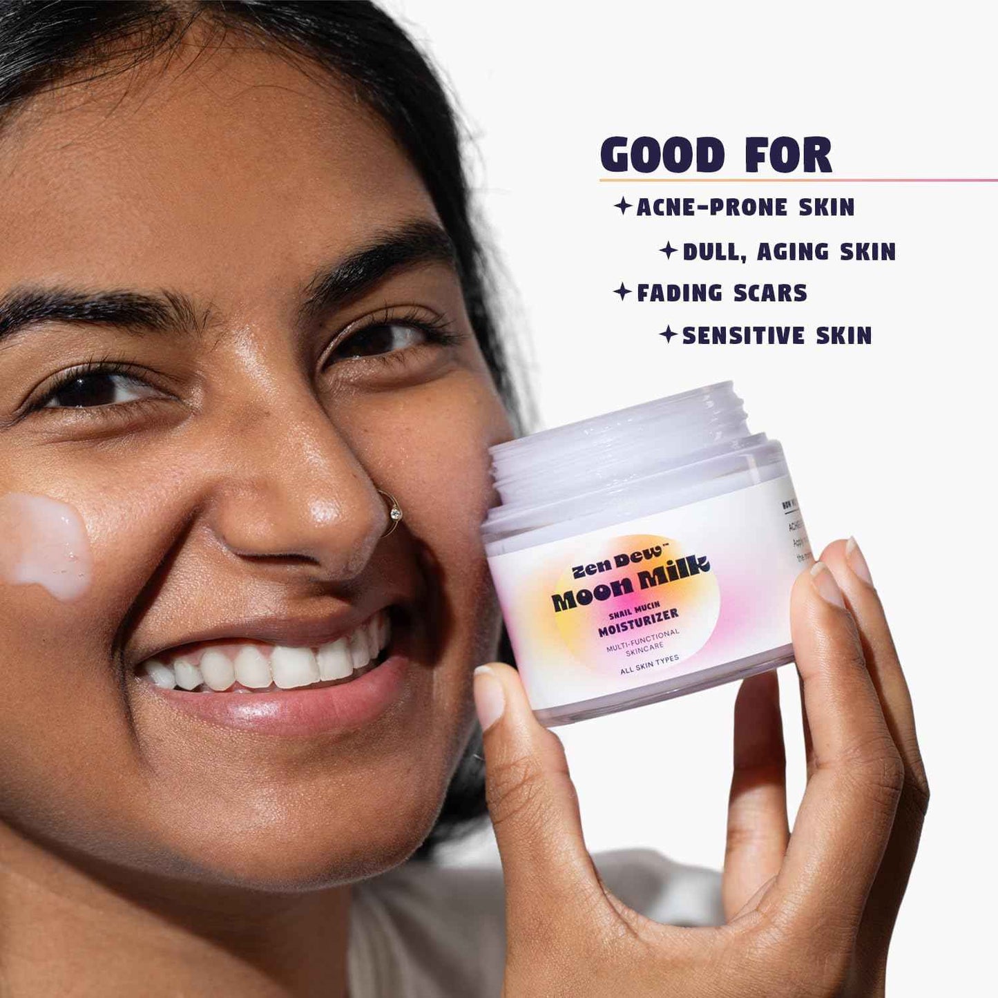 Zen Dew Moon Milk Snail Mucin Moisturizer Gel Cream (3.52 oz) Korean Snail Mucin Serum Cream that Replenishes Moisture & Leaves Skin Brighter, Plumper, Soothed & Smooth