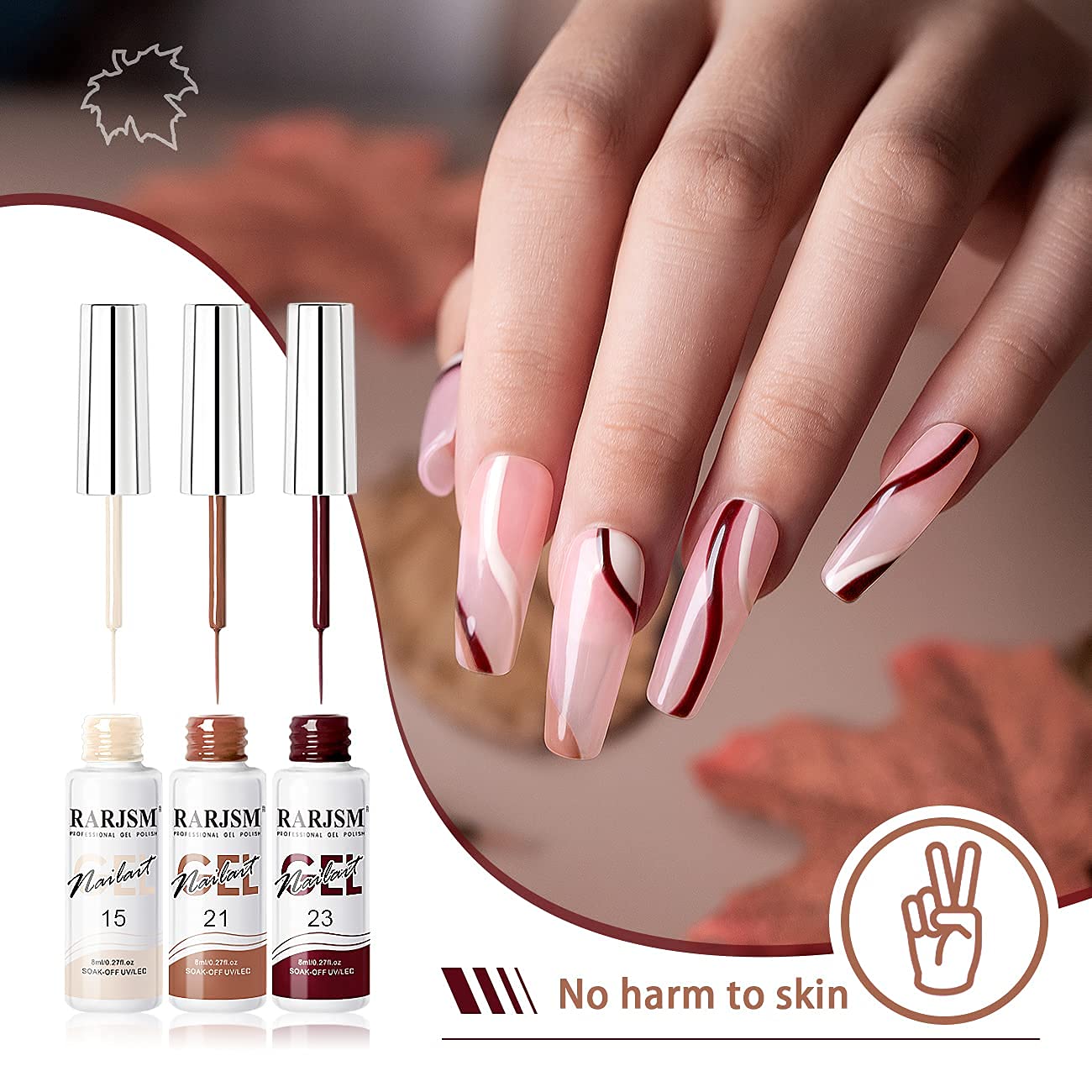 RARJSM Nail Art Gel Liner Painting Polish Set 12 Colors Autumn Winter Brown Wine Red Collection,Painted Gel Nail Polishes Soak Off Curing Requires Salon DIY Manicure Nail Art Design Line Art Gel