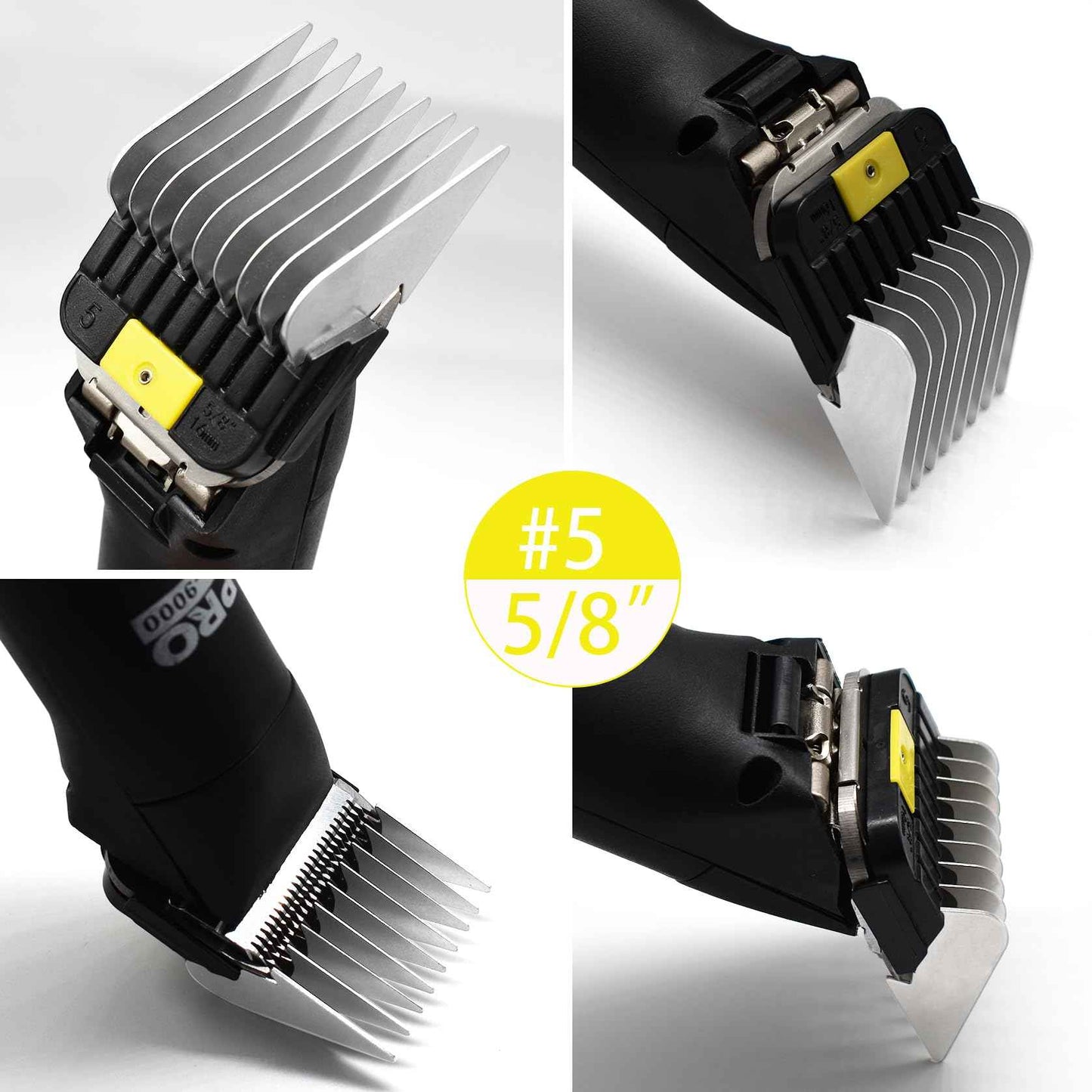 4 Pieces Animal Stainless Steel Attachment Guide Guard Combs for A5 Style Detachable Blade Pet Groomers, 5/8", 3/4", 7/8", 1" Compatible with Wahl KM Series Andis AG BG Oster A5 A6 Animal Clippers