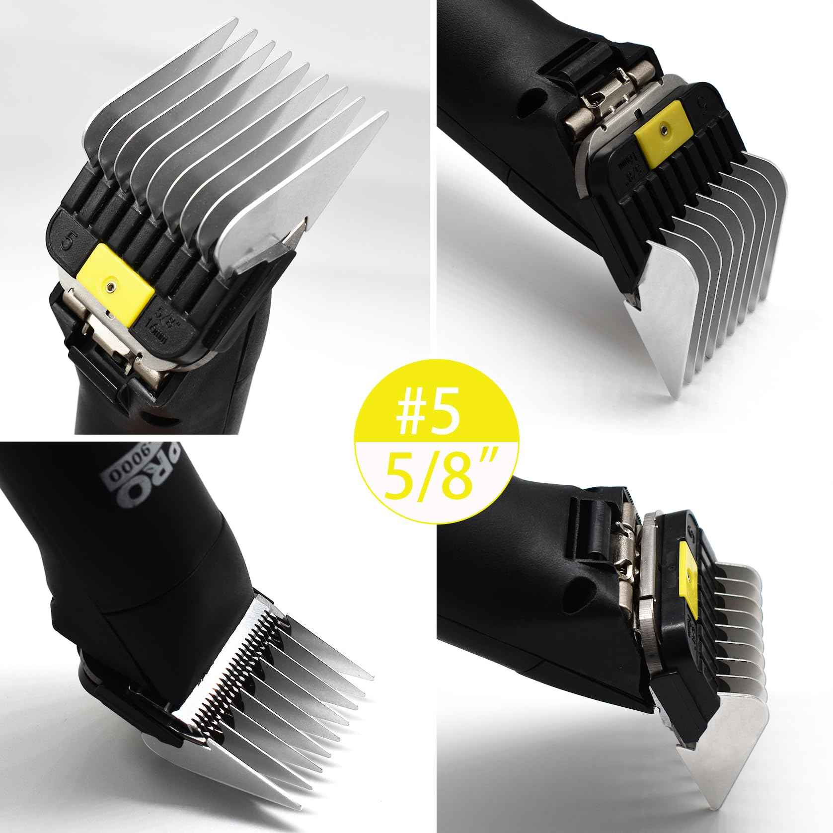 4 Pieces Animal Stainless Steel Attachment Guide Guard Combs for A5 Style Detachable Blade Pet Groomers, 5/8", 3/4", 7/8", 1" Compatible with Wahl KM Series Andis AG BG Oster A5 A6 Animal Clippers