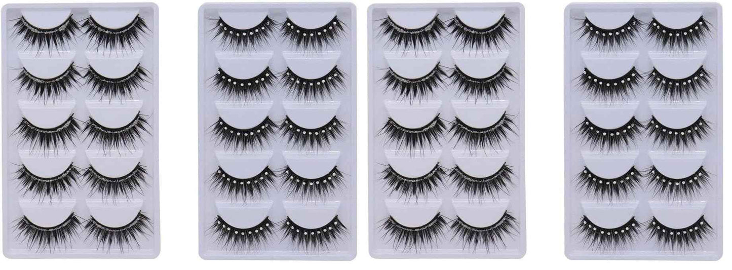 10 Pairs Soft False Eyelashes, Natural 3D Fake Eye Lashes with Shiny Rhinestones Makeup Party Extension Eyelashes Handmade Fake Lashes Volume Eyelash (Pack of 2)