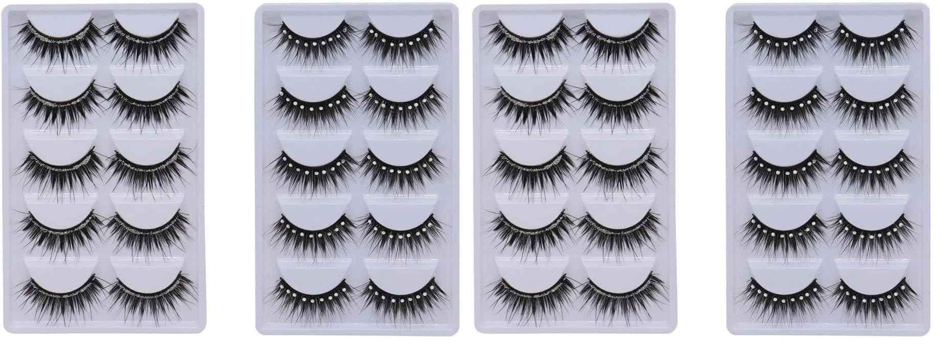 10 Pairs Soft False Eyelashes, Natural 3D Fake Eye Lashes with Shiny Rhinestones Makeup Party Extension Eyelashes Handmade Fake Lashes Volume Eyelash (Pack of 2)