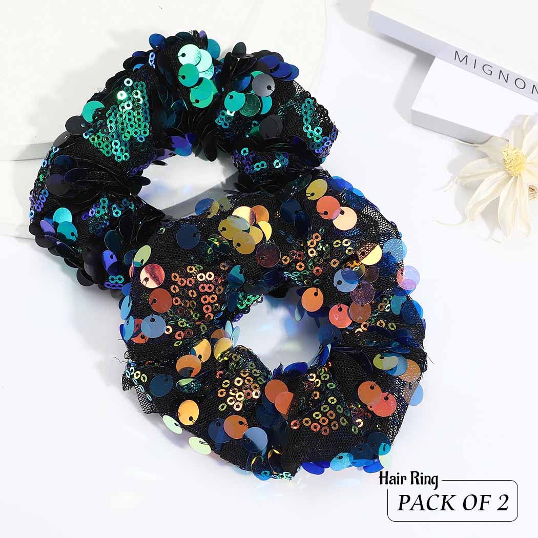 CAKURE Sequins Hair Scrunchies Shiny Hair Ties Ropes Blue Elastic Hair Bands Ponytail Holder Hair Accessories for Women and Girls Pack of 2 (Type D)