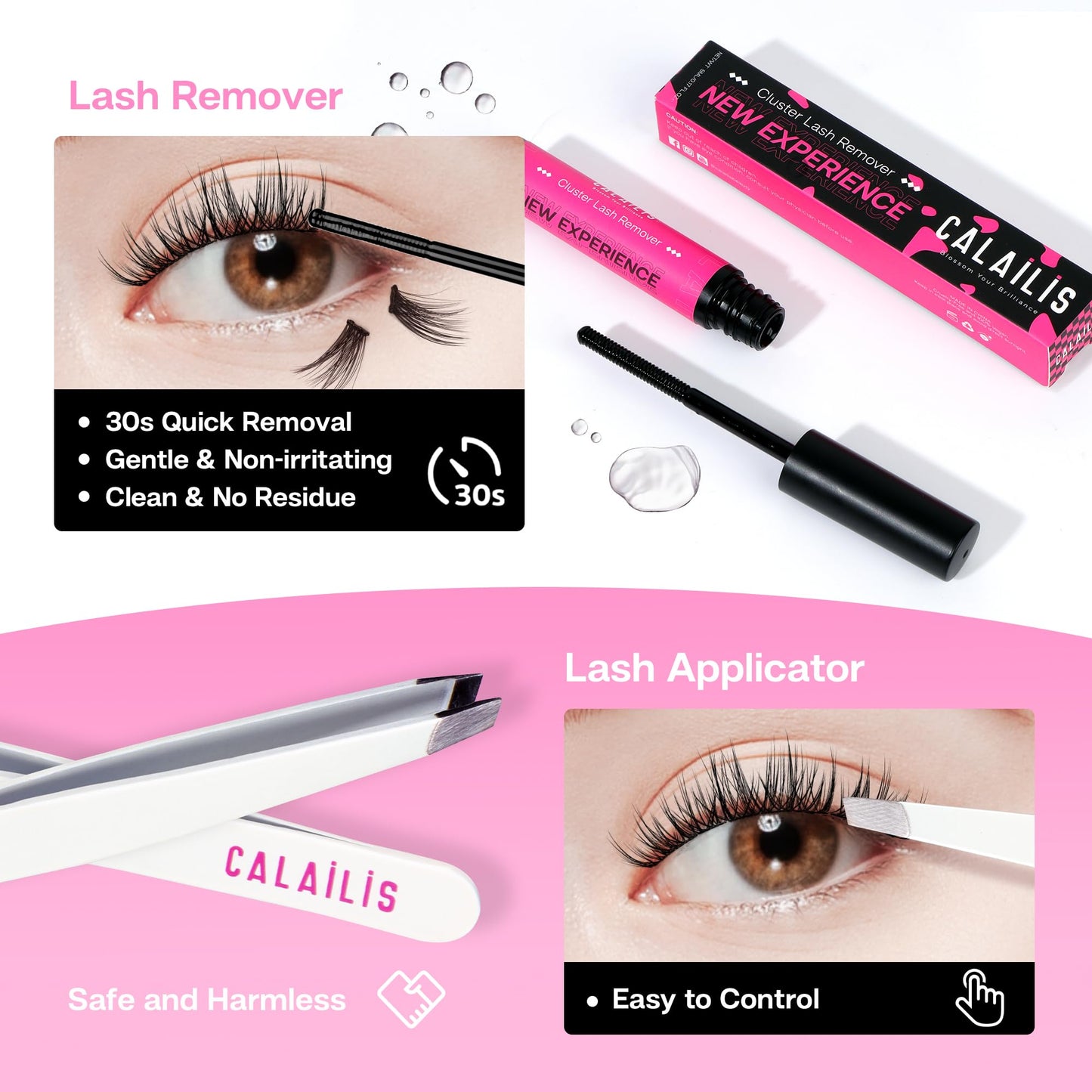 CALAILIS Lash Extension Kit for Travel, Eyelash Extension Kit with 96Pcs D Curl Lash Clusters, Lash Bond and Seal, Lash Remover and Lash Applicator Portable Lash Clusters Kit DIY at Anywhere (HD17Kit)