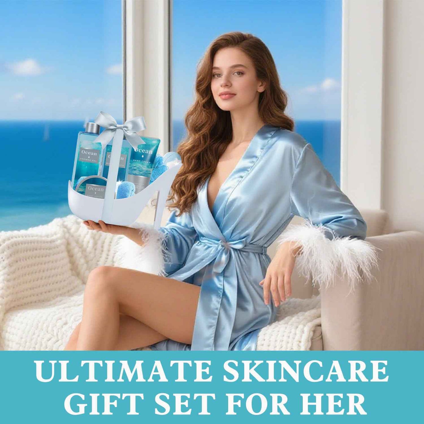 Ocean Bliss Christmas Gifts for Women Spa Basket, High Heel Bath Set with Sea Salt Scrub & Refreshing Gel, Birthday, Anniversary Gifts for Her, Best Friend, Sister