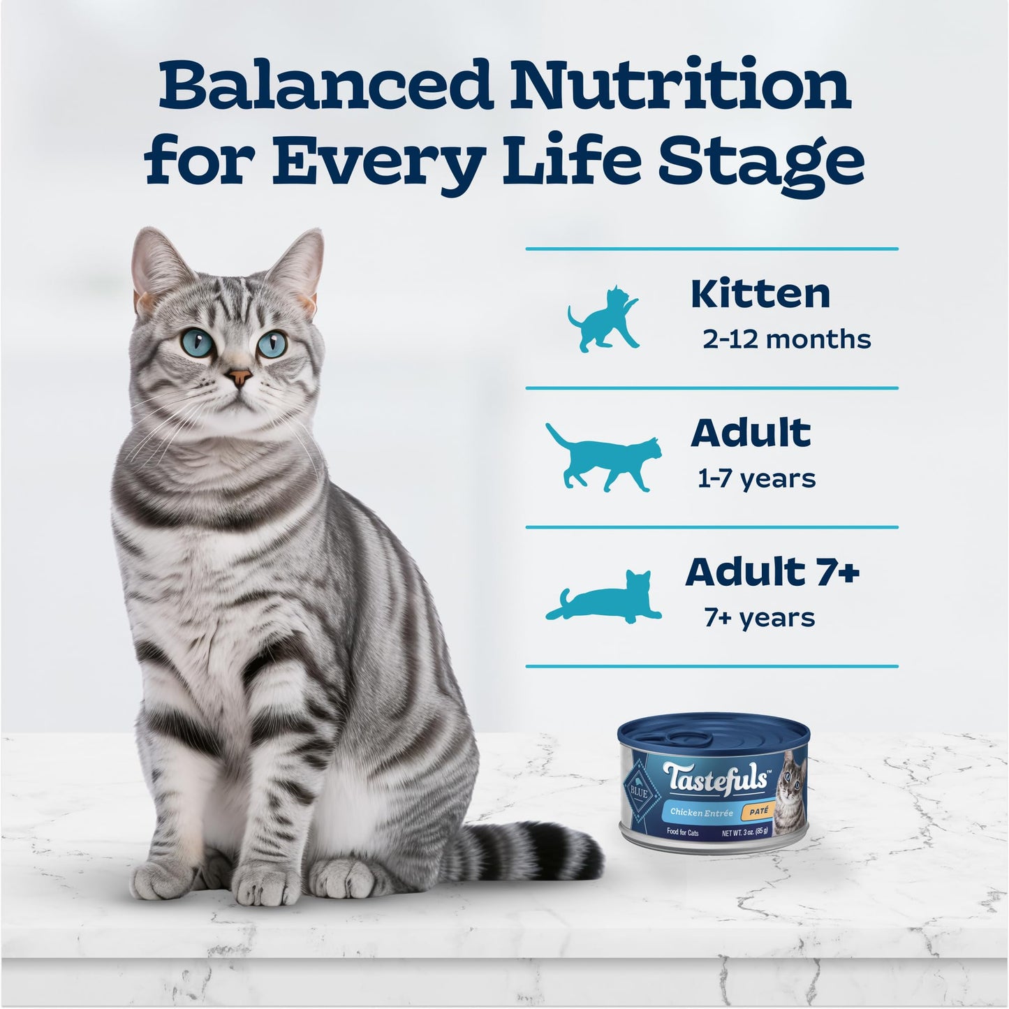 Blue Buffalo Tastefuls Natural Wet Cat Food Cans, Paté Style, Chicken Entrée 3-oz Cans (Pack of 4)