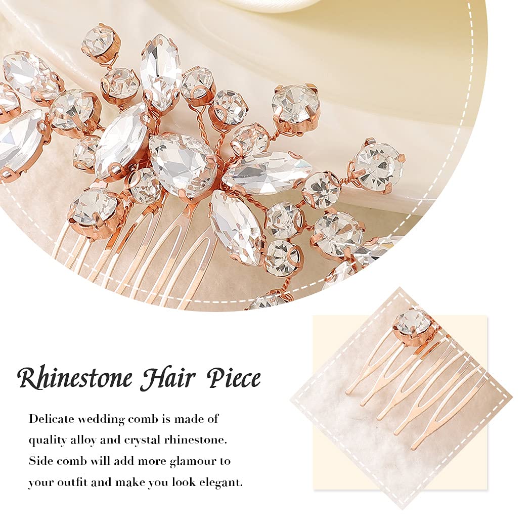 JAKAWIN Bride Wedding Hair Comb Crystal Hair Piece Rhinestone Bridal Hair Accessories for Women HC042 (Rose Gold)