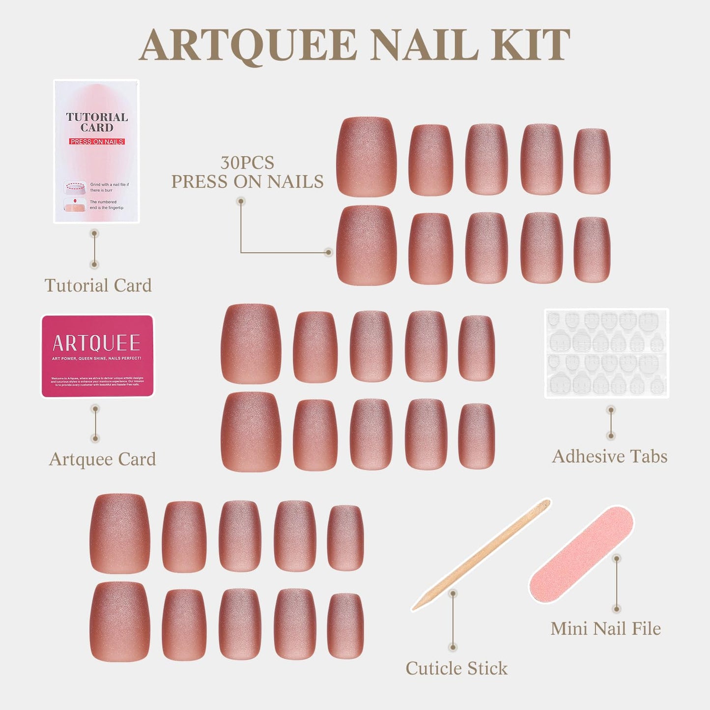 Artquee Maroon Red Cat Eye Press on Nails Short Fake Nails Square Brown False Nails Art Artificial Reusable Stick on Nails - 30 Nail Kit