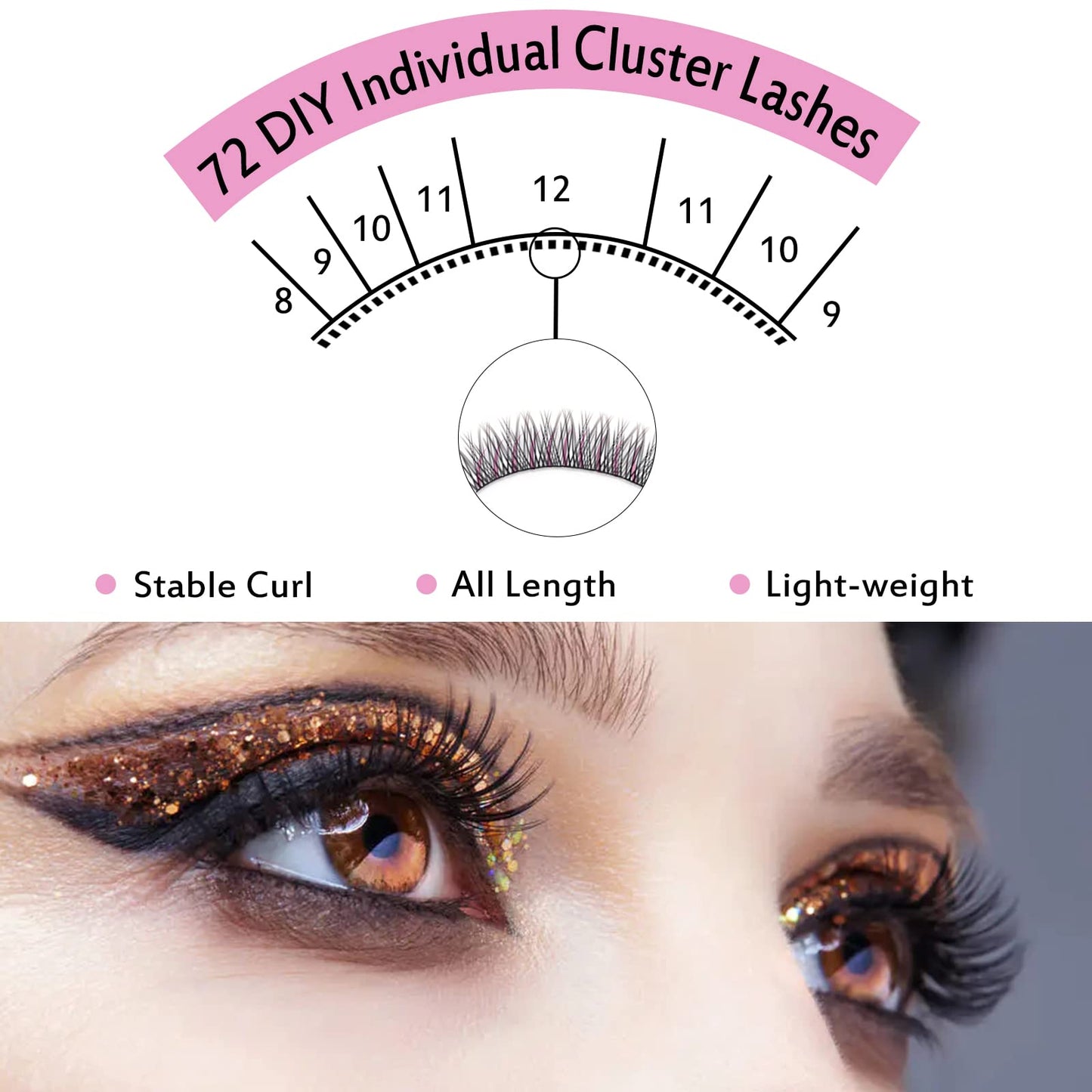 Cluster Lashes, 72 Pcs Individual Lashes, Lash Clusters DIY Eyelash Extension, Natural Lashes Super Thin Band Reusable Soft & Comfortable (Natural, D-14mm)