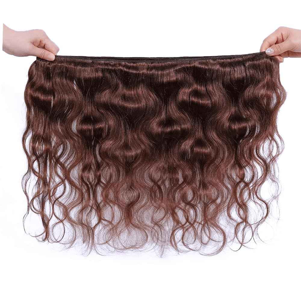 Color 4 Bundles Human Hair Dark Brown Body Wave Bundles Double Weft Brazilian Virgin Chocolate Brown Human Hair Extensions Silky and Soft for Black Women (10 12 14 inch 3 Bundles)