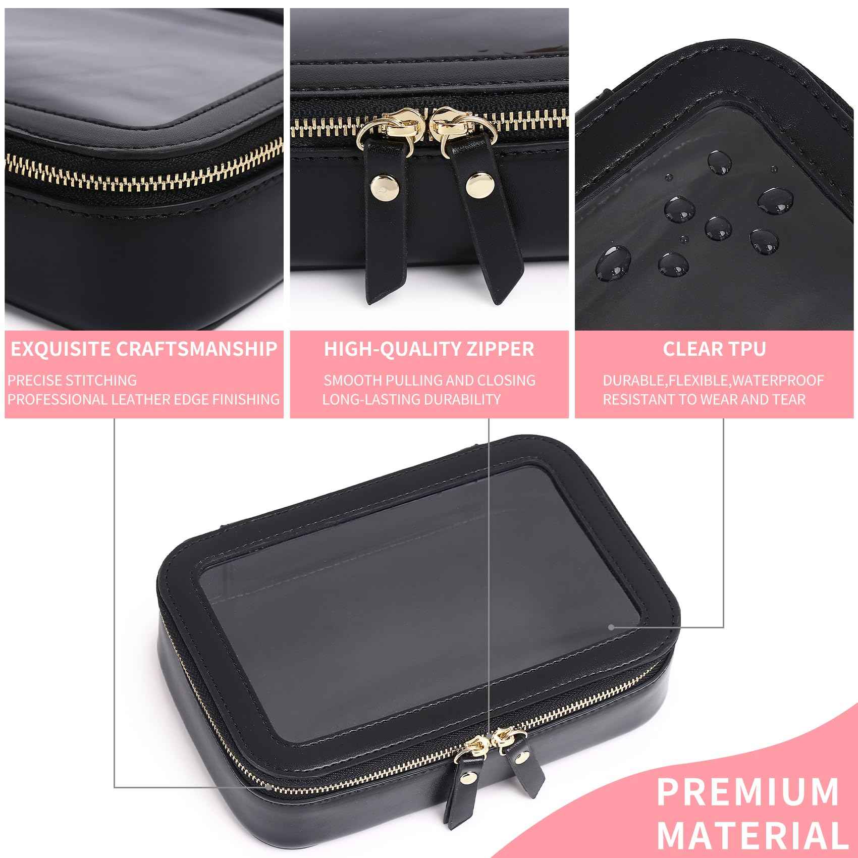 Duolan Clear Makeup Bag for Women Transparent Cosmetic Bag Case Clear Accessories Bag Portable Makeup Bag for Car (A/Black, M)