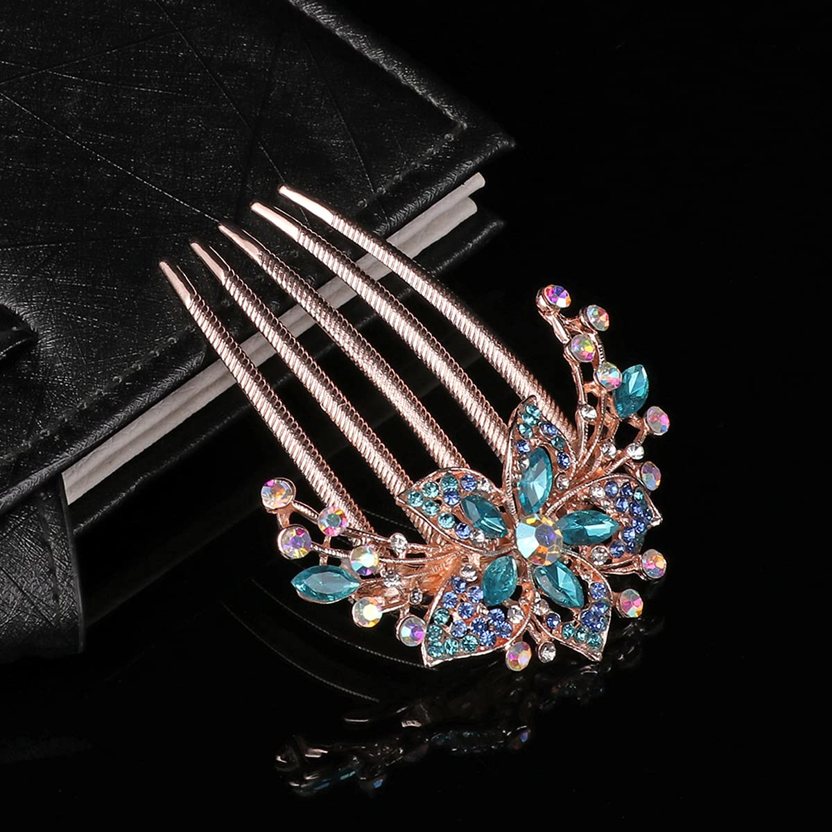 Bleiou Women Hair Comb Rhinestone Crystal Hair Accessories (Blue 1)