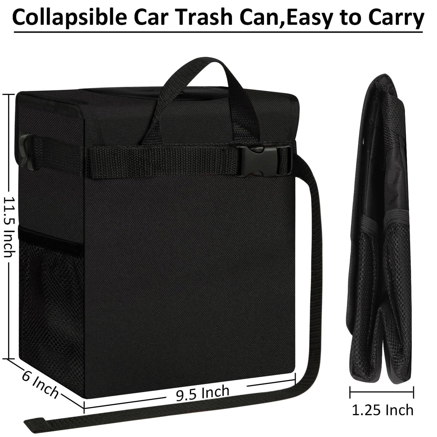 ELONGRIVER Car Trash Can for Car with Lid Leak Proof, Cute Car Can Trash Bag Hanging, Vehicle Trash Can for SUV Truck Van, Car Garbage Can for Back Front Seat Black