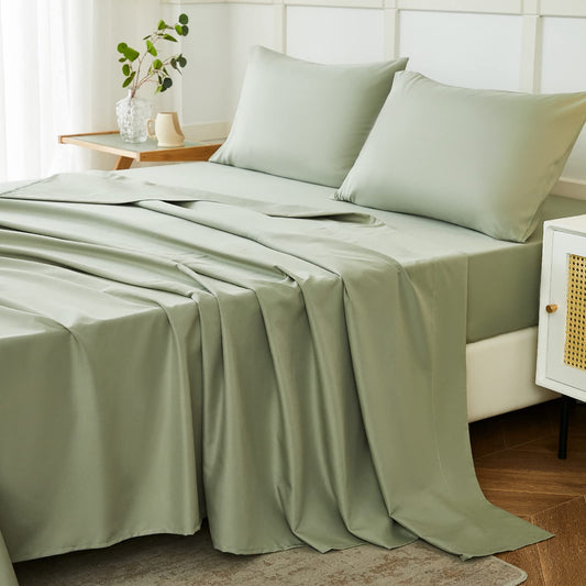 ILAVANDE Sage Queen Sheets Set 4 Piece, Hotel Luxury Super Soft 1800 Series Microfiber Queen Bed Sheets Set-Wrinkle Free & Breathable-14 Deep Pocket Sage Green Sheets(Queen,Sage Green)