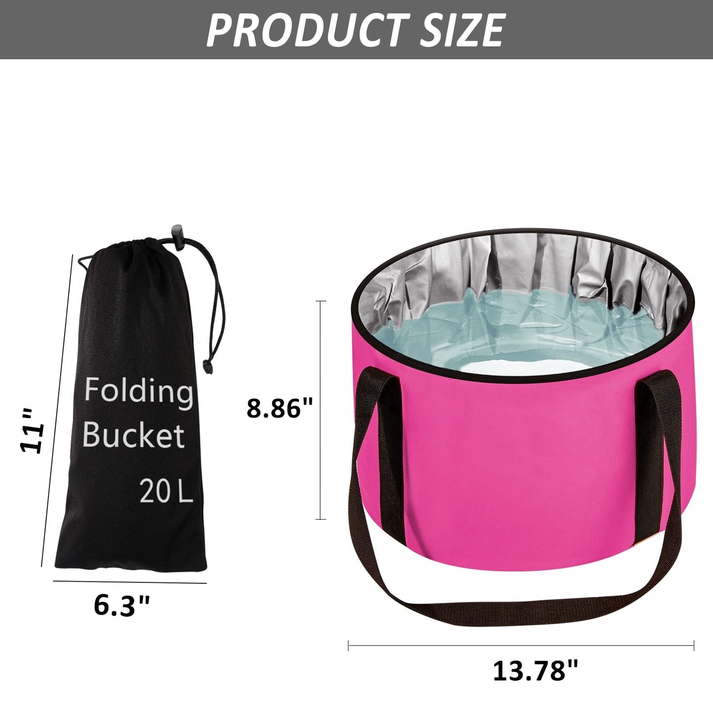 JSVSLTD Foot Bath Basin 20L Collapsible Bucket, Portable Foot Soak Tub Feet Soaking Bucket for Outdoor Travel, Camping, Fishing(Pink)