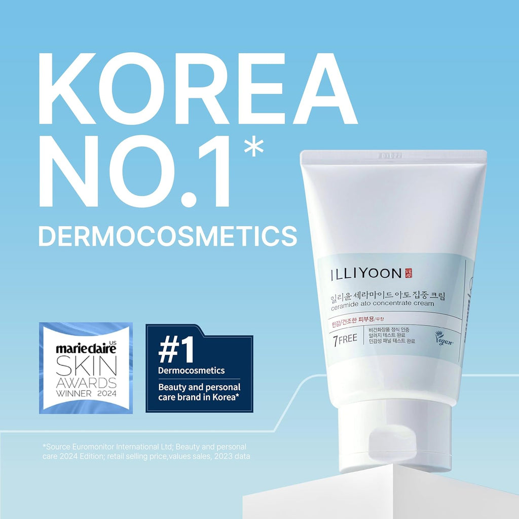 Illiyoon Ceramide Ato Concentrate Cream | Moisturizer for Dry & Sensitive Skin, 100hr Lasting Hydration, For Face & Body, Gentle for Infants, Moisture Barrier Repair, Vegan Certified, 2.53 fl.oz.