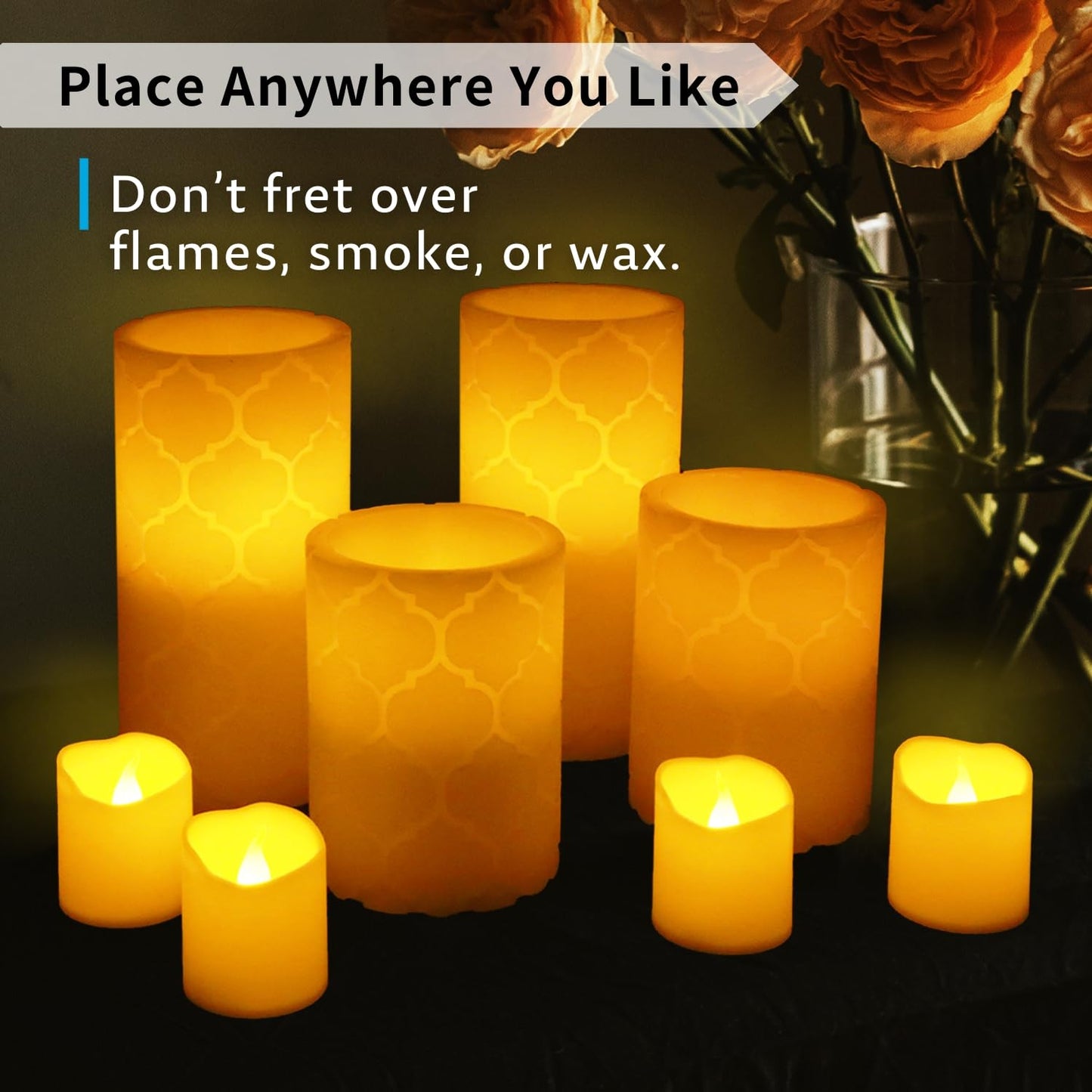 FURORA LIGHTING LED Flameless Candles with Remote Control, Set of 8, Real Wax Battery Operated Pillars and Votives LED Candles with Flickering Flame and Timer Featured - White Nordic Collection