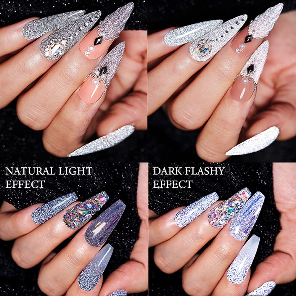 MIZHSE Reflective Glitter Gel Nail Polish, Holographic Glitter Gel Polish Set Sparkly Shiny Bling Nail Gel Soak Off UV/LED Gel Nail Art Manicure Kit