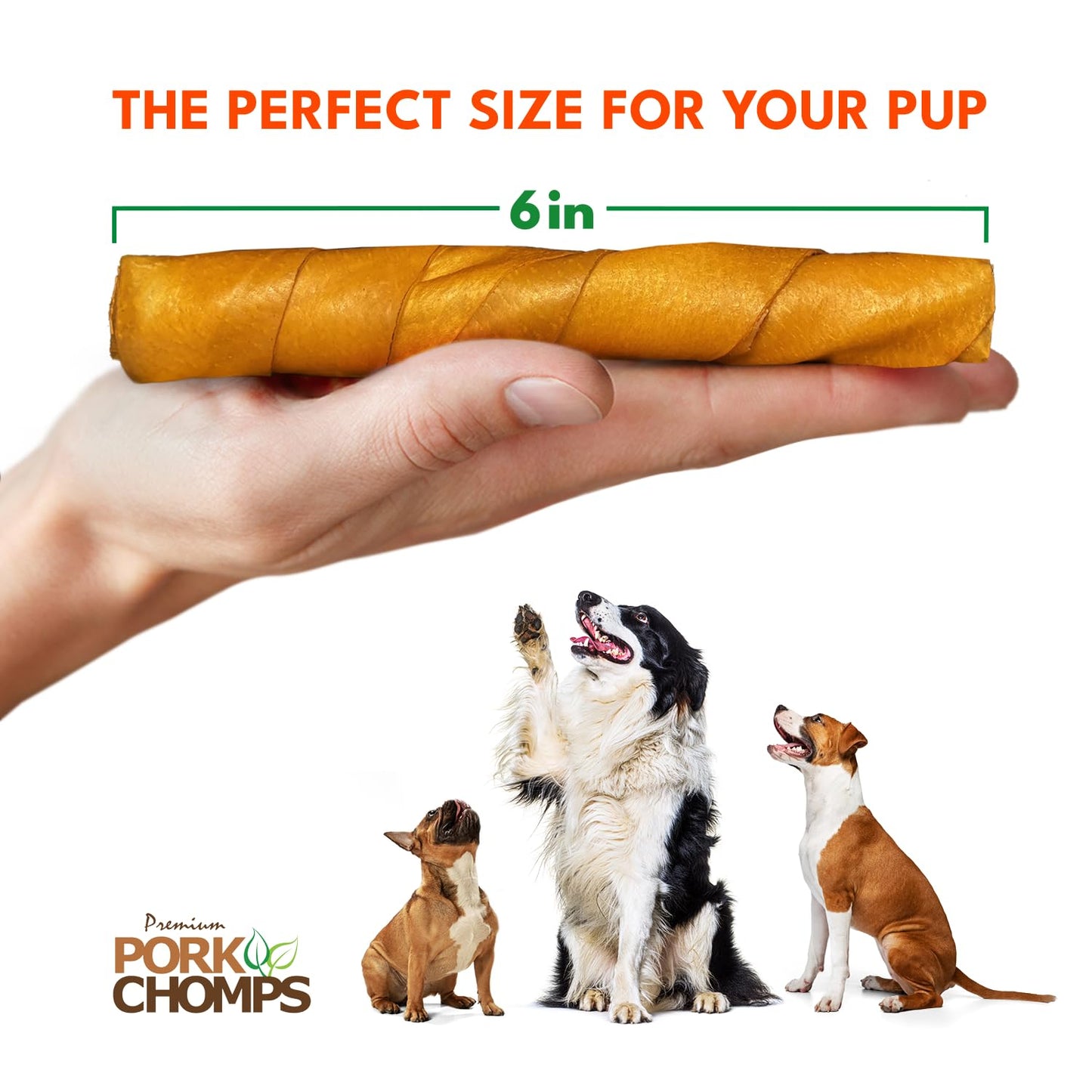 Pork Chomps Roasted Pork Skin Dog Chews, 6-inch Twists, 15 Count