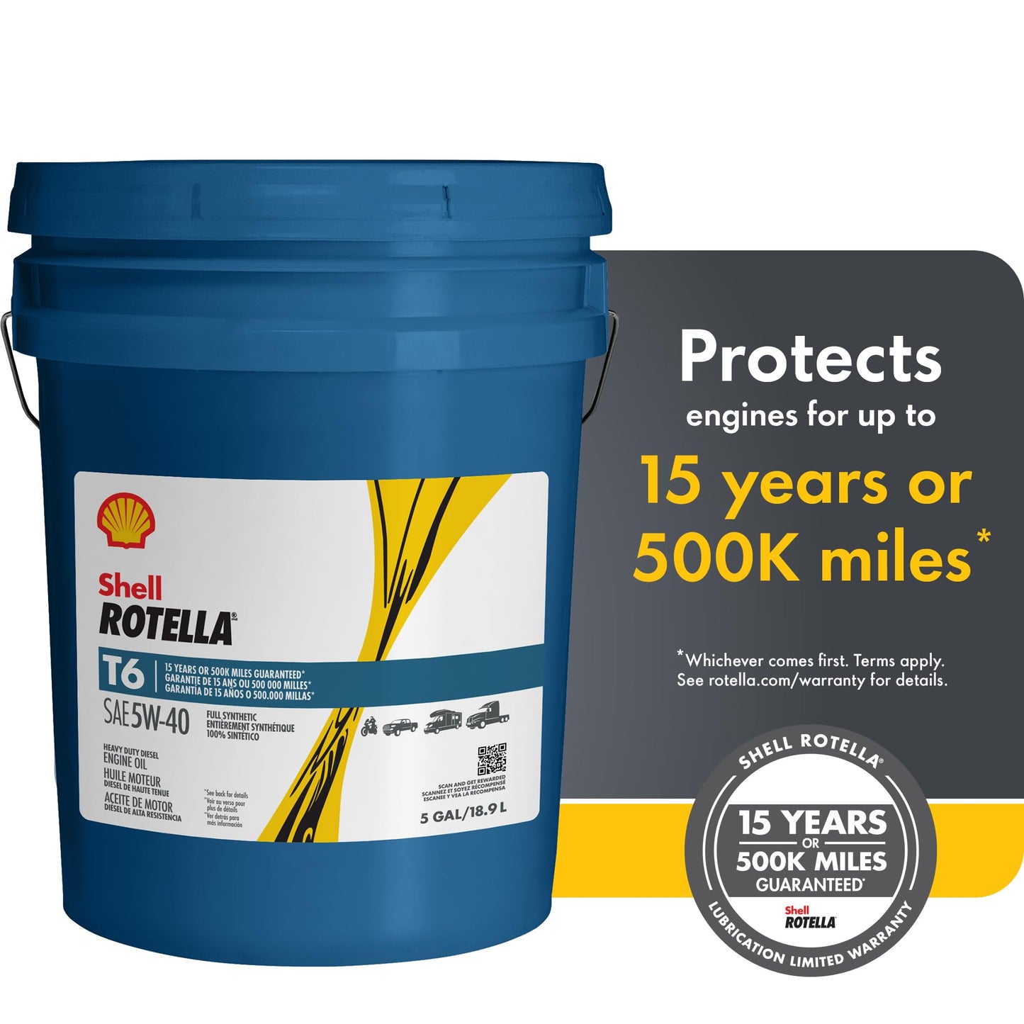 Shell Rotella T6 5W-40 Diesel Engine Oil, 5 Gallon