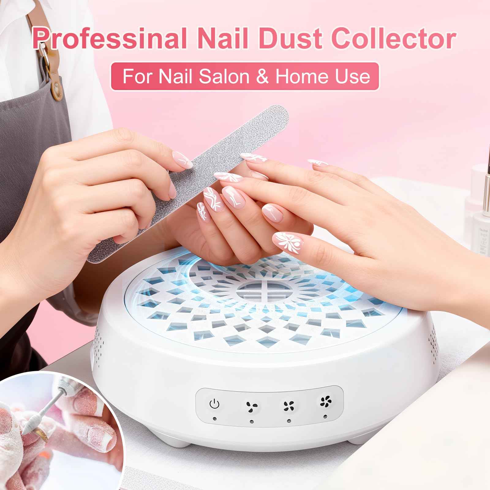 Professional Nail Dust Collector, Quiet Nail Vacuum Cleaner Machine with Reusable Filter, Powerful Suction Nail Tech Dust Fan for Acrylic Gel Nails Art Polishing, Manicure Pedicure Salon Home Use