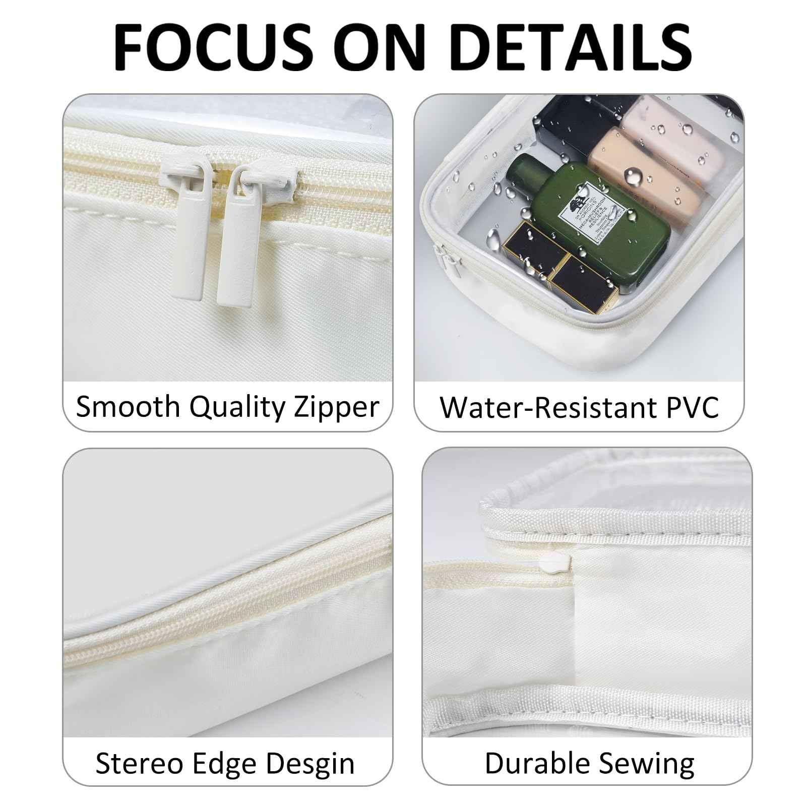Moyad TSA Approved Clear Toiletry Bag, 2 Pack Quart Size 3-1-1 Liquids Pouch for Travel, Transparent Makeup & Cosmetic Organizer for Women Men, Beige