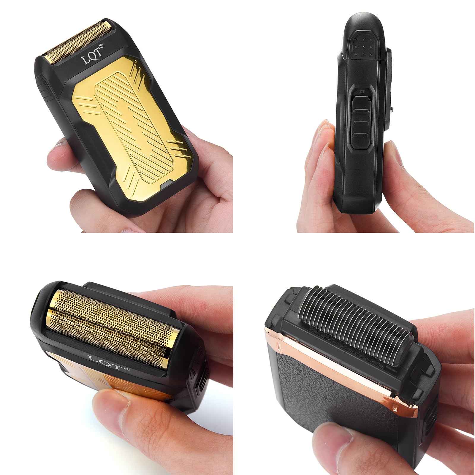 LQTⓇ Mini Foil Shaver, Portable Cordless Electric Shaver for Men, Equipped with a Set of Replacement Heads, USB-C Charging Cable, and Cleaning Brush, Suitable for Travel and Home use. (Golden)