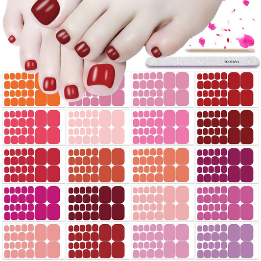 DANNEASY 20 Sheets Toe Nail Stickers Full Nail Wraps Toe Nail Polish Strips Red Pink Self Adhesive Toenail Polish for Women Stick on Nails Gel Nail Strips Nail Art Accessories