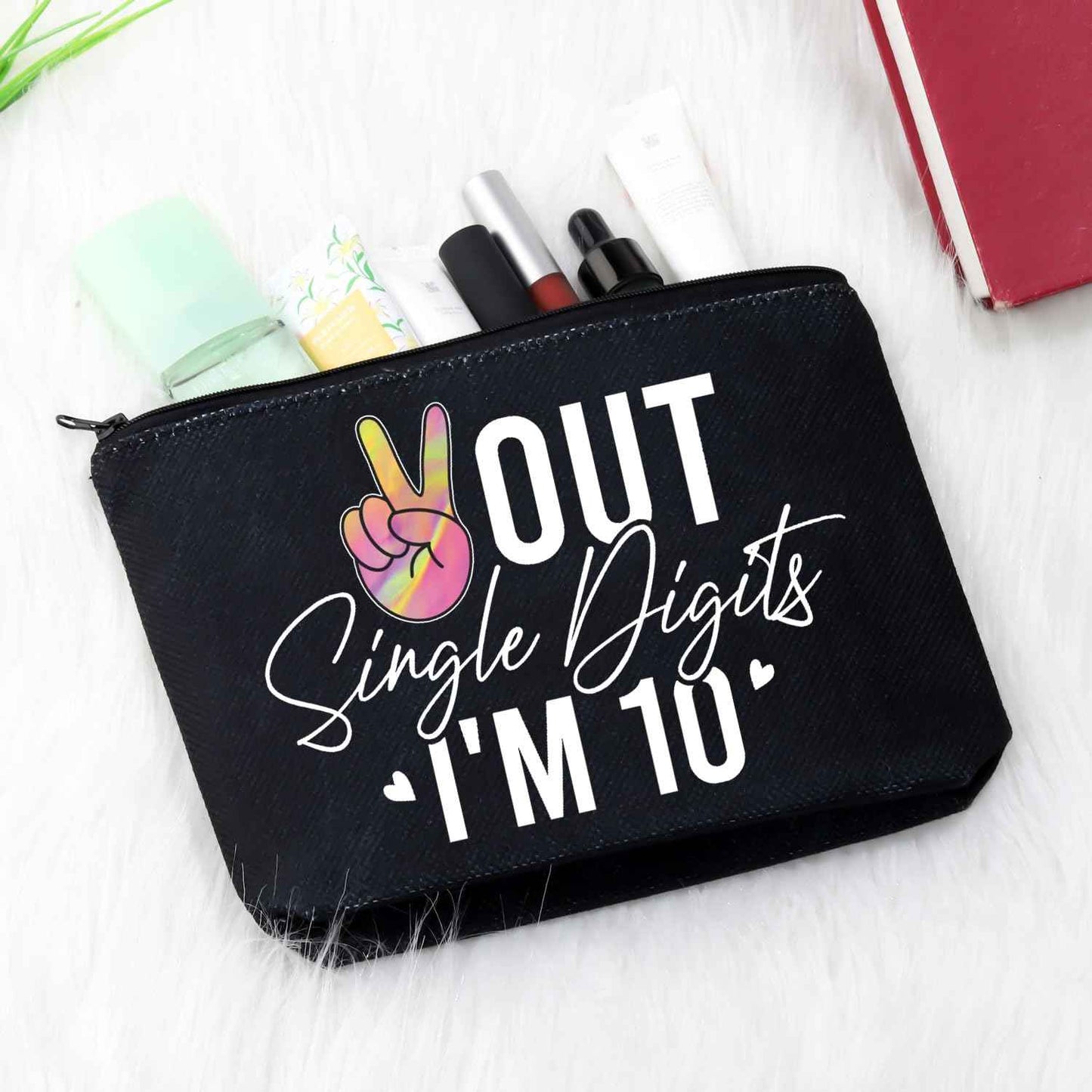 GJTIM Tenth Birthday Gift Double Digit Birthday Gift Peace Out Single Digits I’m 10 Makeup Bag (Out Single Black)