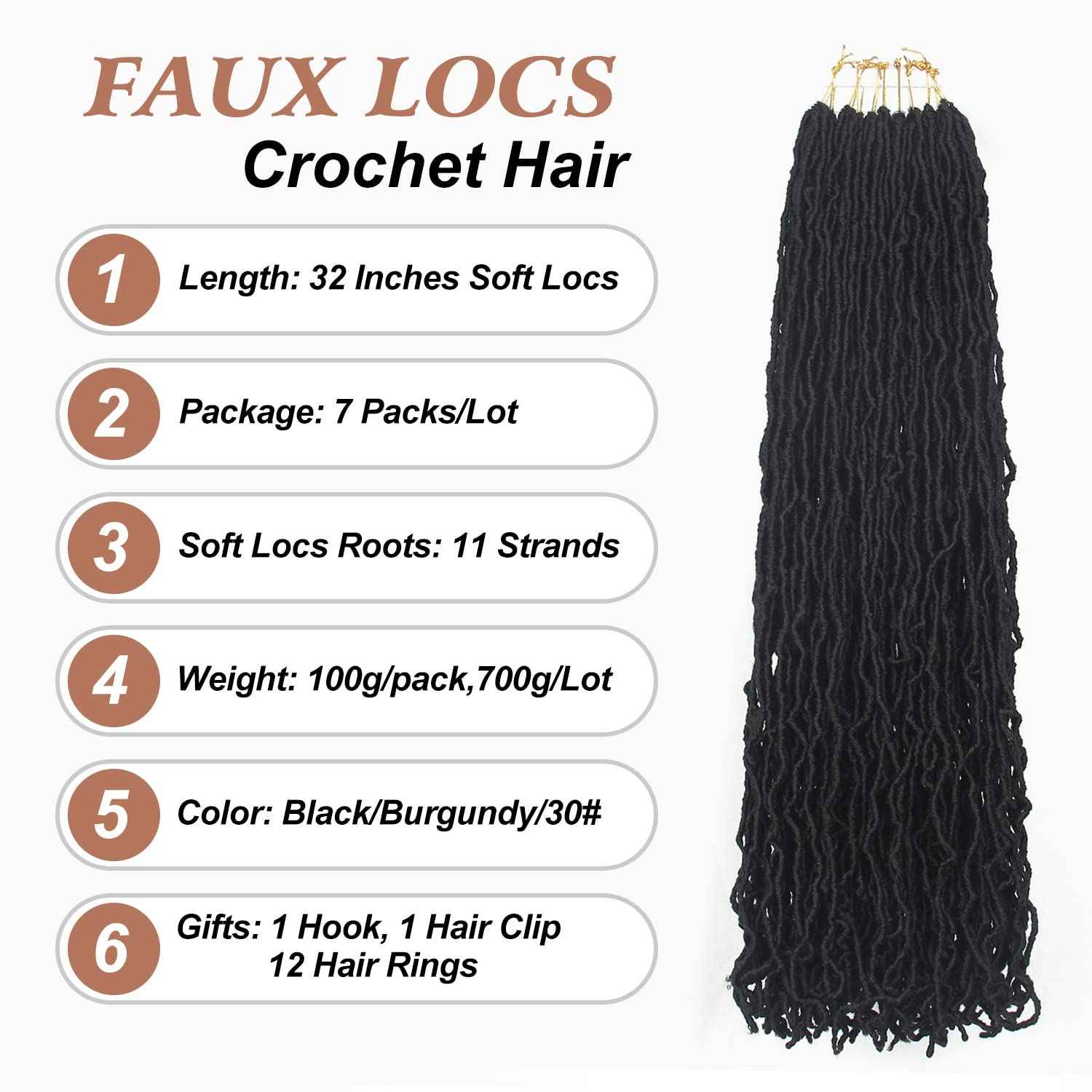 7 packs faux locs crochet hair 32 inch soft locs pre looped goddess locs crochet braids hair extensions butterfly locs braiding hair for black women (32 Inch (Packs of 7), 1B#)