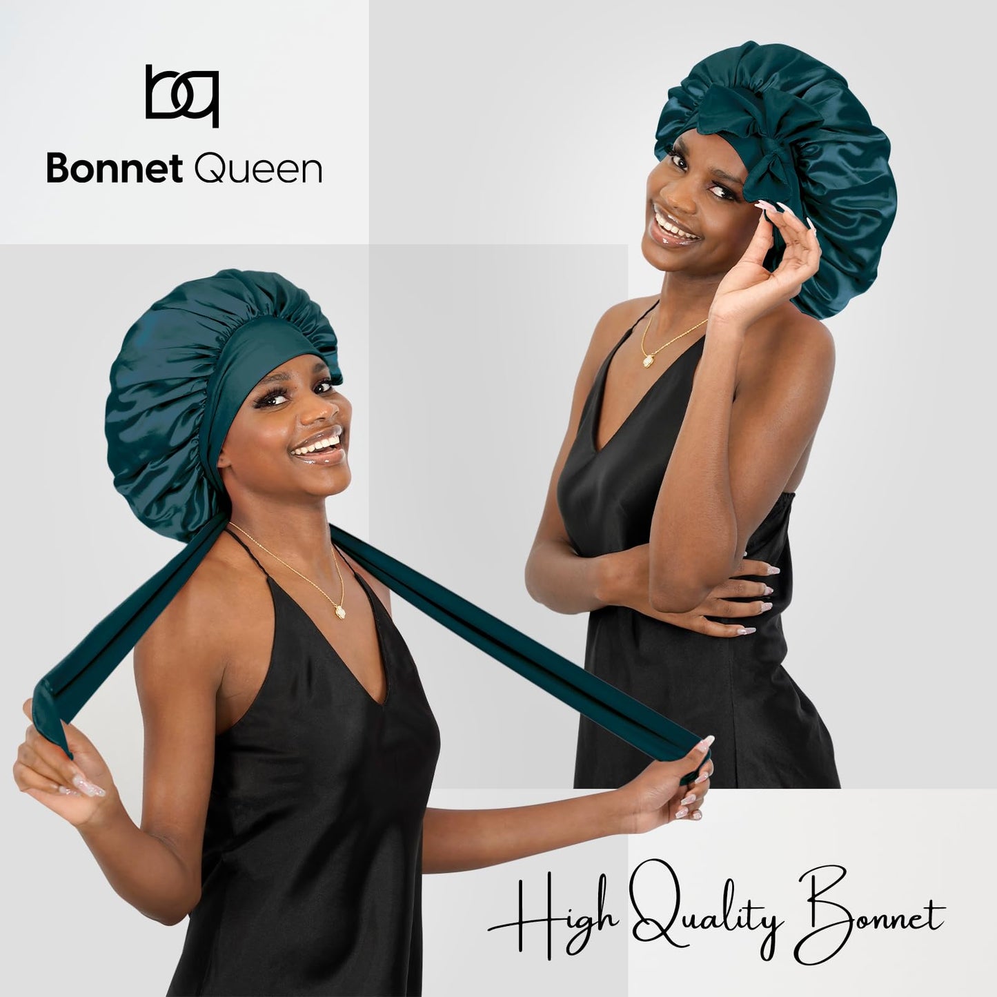 BONNET QUEEN Silk Bonnet for Sleeping Women Satin Bonnet Hair Bonnet night sleep cap scarf wrap for curly hair with tie band darkish green