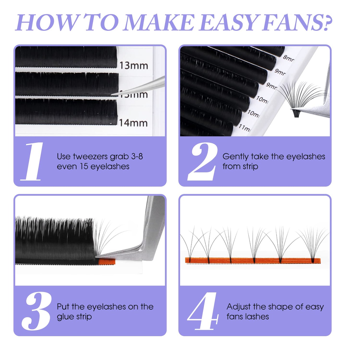 Lash Extensions Easy Fan Volume Lashes 0.07mm 8-14mm Mixed Self Fanning Eyelash Extensions 5D 6D 7D Easy Volume Fan Lashes C/D Curl Rapid Blooming Lashes (0.07-D, 8-14mm)