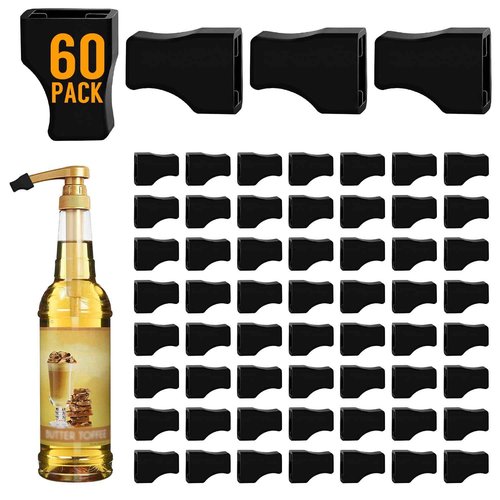 60 Pack Coffee Syrup Pump Tip Covers Black Rubber Pourer Cap Syrup Cap for Syrup Pump Keep Syrup Sugar Condiments Olive Clean Preserved, Fit Pour Dispenser, Oil Liquor Bottle, Long Lotion Pumps