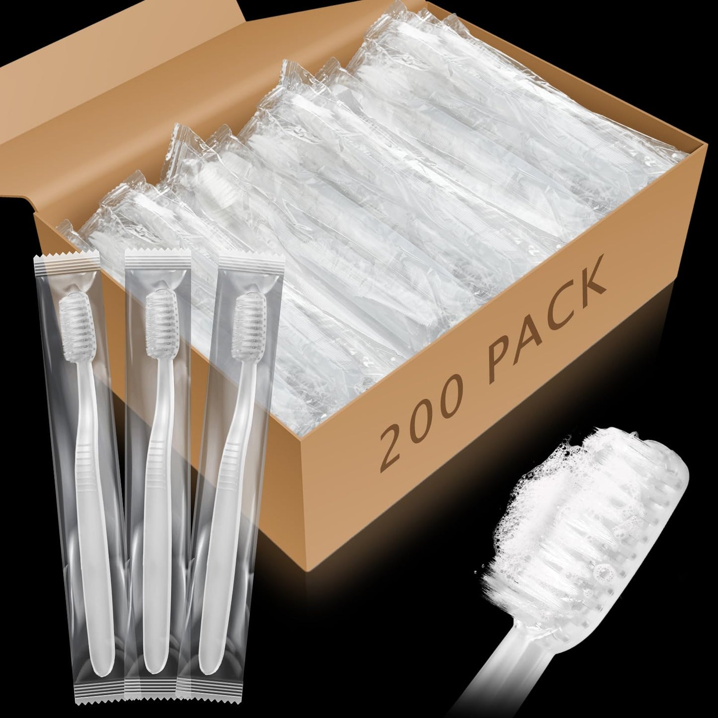 Tioncy 200 Pack Prepasted Disposable Toothbrushes Individually Wrapped Pre Pasted Toothbrushes Soft Bristle Travel Tooth Brush Single Use Wrapped for Hotel, Camping, Travel and Gift for The Homeless