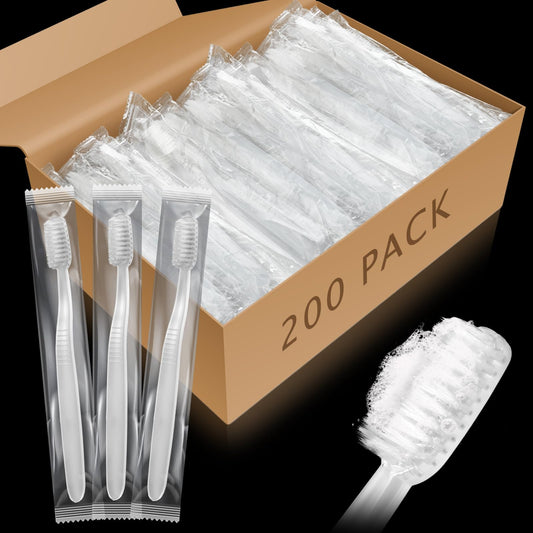 Tioncy 200 Pack Prepasted Disposable Toothbrushes Individually Wrapped Pre Pasted Toothbrushes Soft Bristle Travel Tooth Brush Single Use Wrapped for Hotel, Camping, Travel and Gift for The Homeless