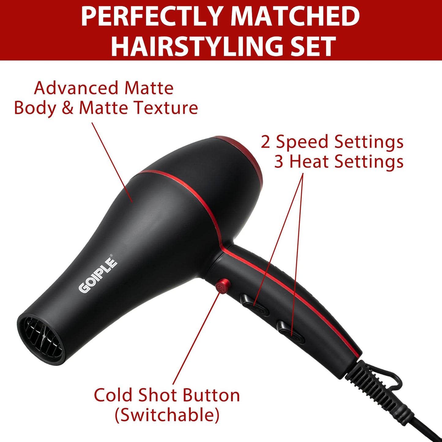 13Pcs Ionic Constant Temperature Hair Blow Dryer Kit - Lightweight, Low Noise, 1800W Professional Blowdryer Set for Women and Men