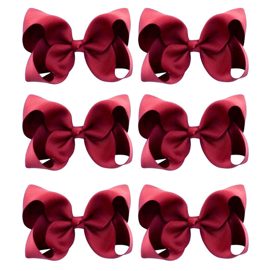 6 PCS Hair Accessories - 6" Grosgrain Ribbon Alligator Clips in Solid Colors for Toddlers and Kids (Claret-Red)