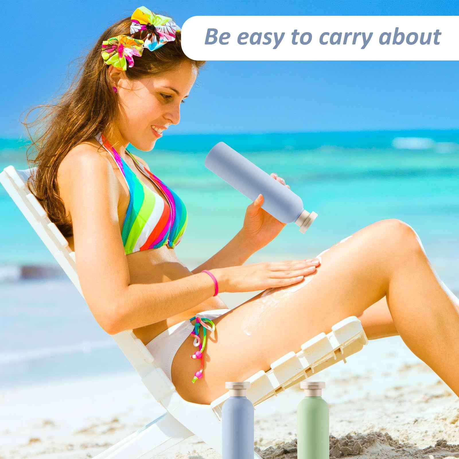 Molain 2Pcs Squeeze Bottles, 260ml Plastic Refillable Travel Containers with Flip Cap - Leak Proof for Shampoo, Creams, Lotion, Conditioner (Blue+Green)