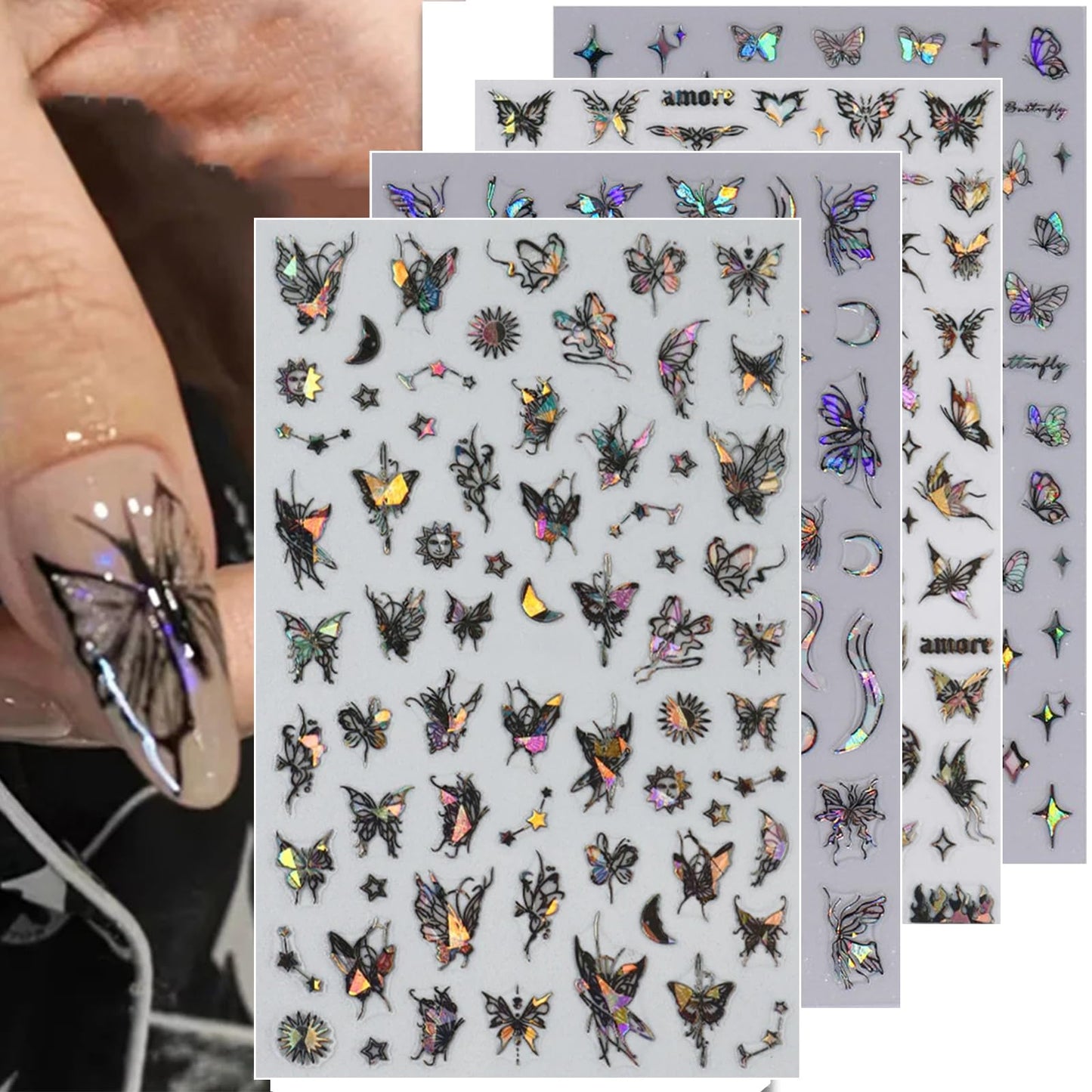 8pcs Laser Black Butterfly Nail Stickers for Women 3D Butterfly Nail Art Stickers Butterfly Nail Decals for Nail Art Supplies Self Adhsive Butterfly Stickers for Nails Butterflies Nail Decorations