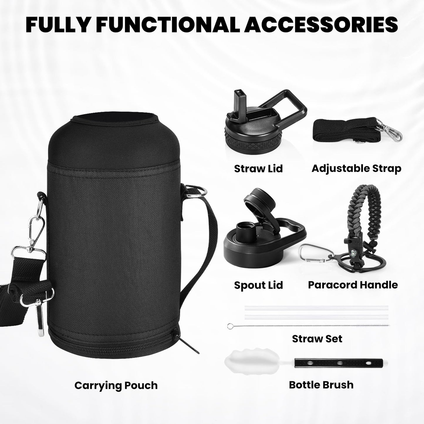 RAYMYLO Insulated Water Bottle 64 oz, Triple Wall Vacuum Stainless Steel (Cold for 48 Hrs), Leak Proof & Non-BPA, Half Gallon Water Flask Jug with Paracord Handle & Straw Spout Lids, Dark Gray