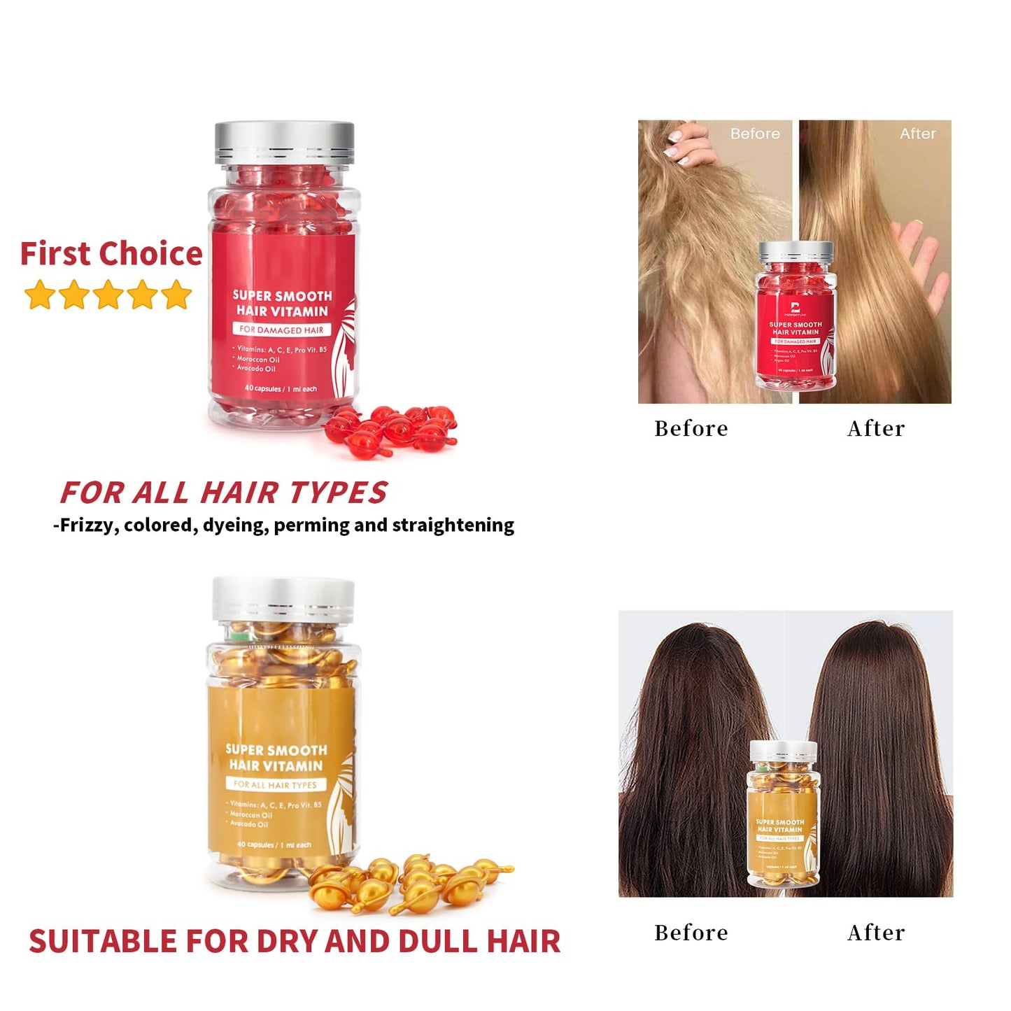 Shyway Hair Treatment Oil with Vitamins A C E Pro B5, Argan Macadamia Oils, for frizzy, dry, Damaged Hair care, No Rinse-hair serum (Red-First choice-Fit all hair-SK-HF001)