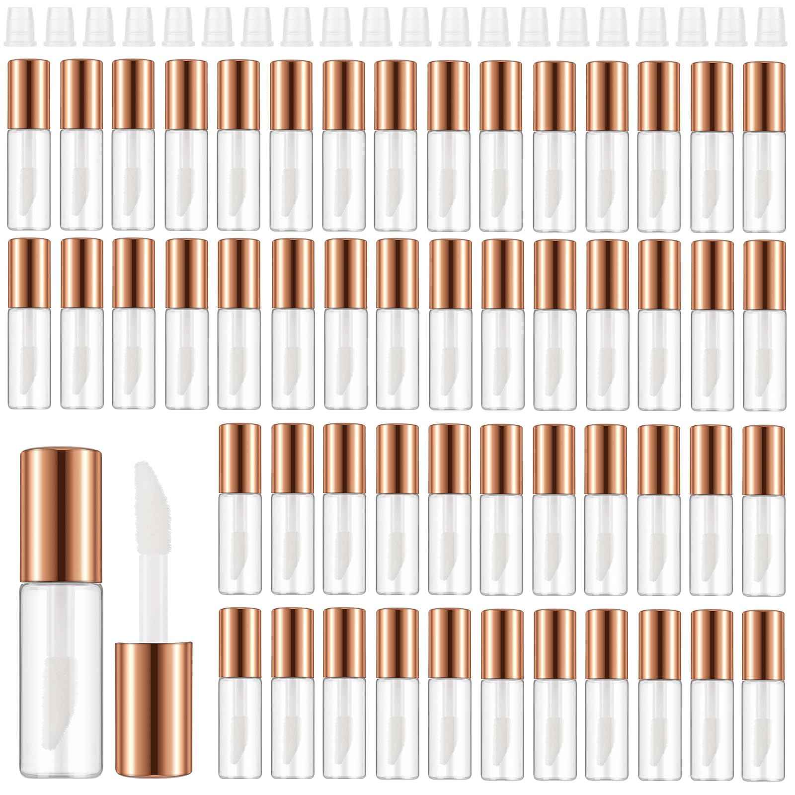 Jinei 150 Pcs 1.2ml Mini Lip Gloss Tubes Clear Empty Lip Balm Bottles, Refillable Containers Transparent Plastic Clear Lipstick Tubes for Women DIY Makeup Sample Travel(Rose Gold)
