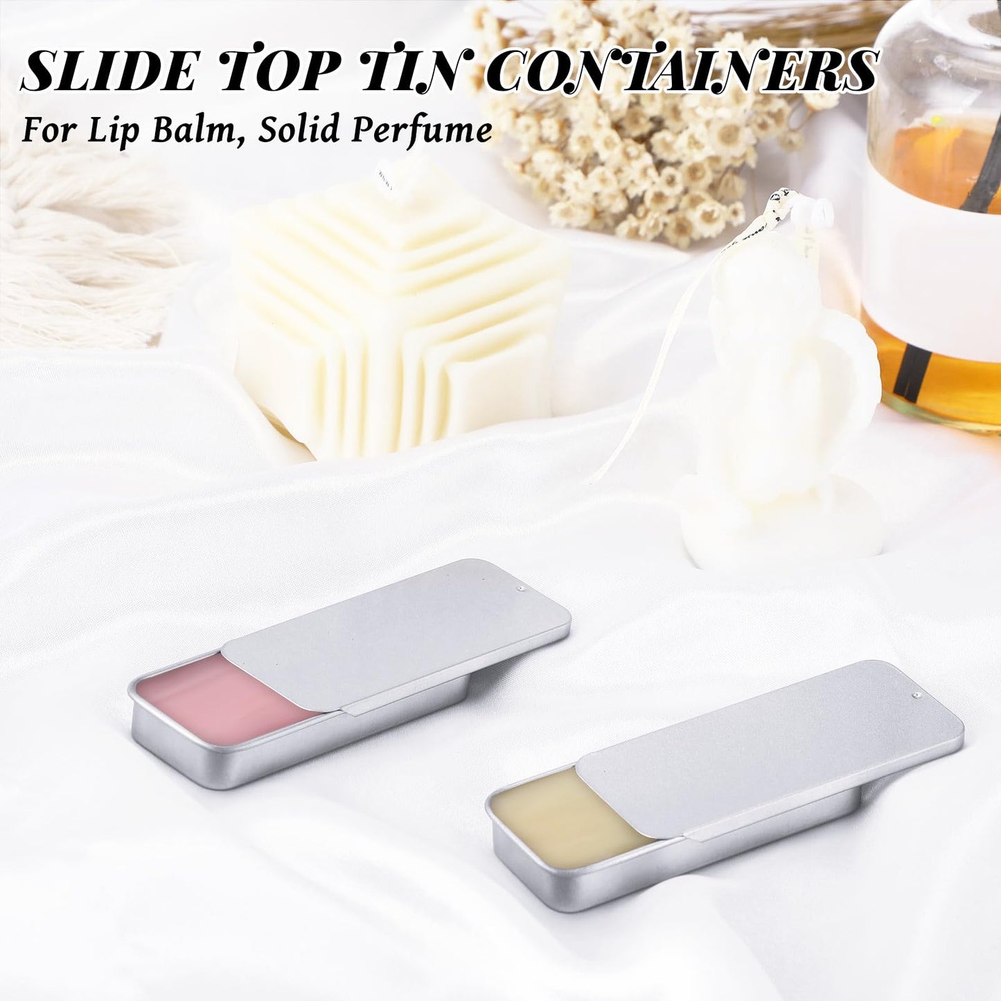 Norme 100 Pcs Slide Top Small Tin Containers Rectangular Cosmetics Metal Boxes Small Lip Balm Containers Tin Box Metal Tins with Lids for Lip Balm Jewelry Crafts Pills, 3.15 x 1.38 x 0.43" (Silver)