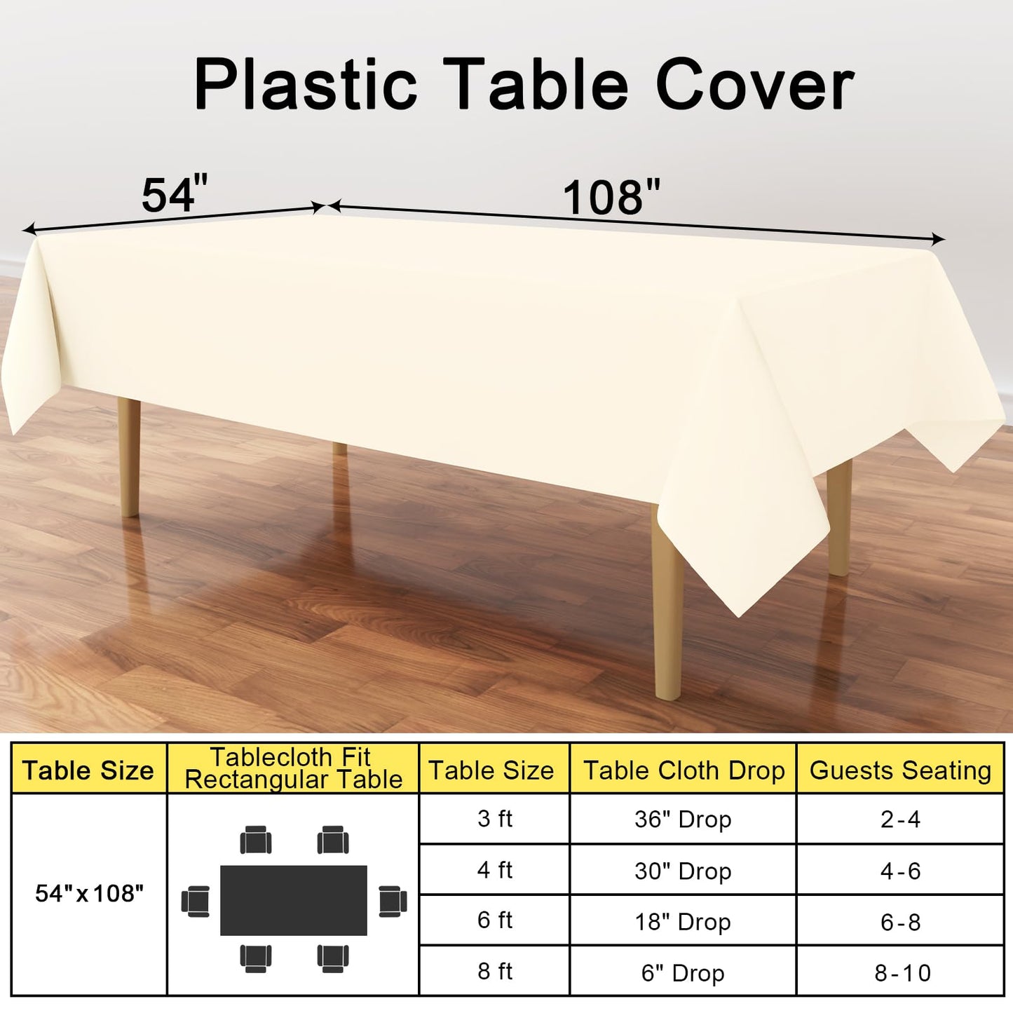 Smiry Disposable Table Cloth - 6 Pack, 54 x 108 Inch Table Cloths for Parties, Decorative Tablecloths for Rectangle Tables, Waterproof Plastic Table Cover, Leakproof & Sturdy, Beige