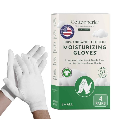 4 Pairs Cottonnerie Organic Cotton Gloves for Dry Hands Sleeping, Moisturizing Gloves Overnight, Hand Moisturizer Gloves, Moisture Gloves for Dry Hands Overnight, Sleeping Gloves, Small