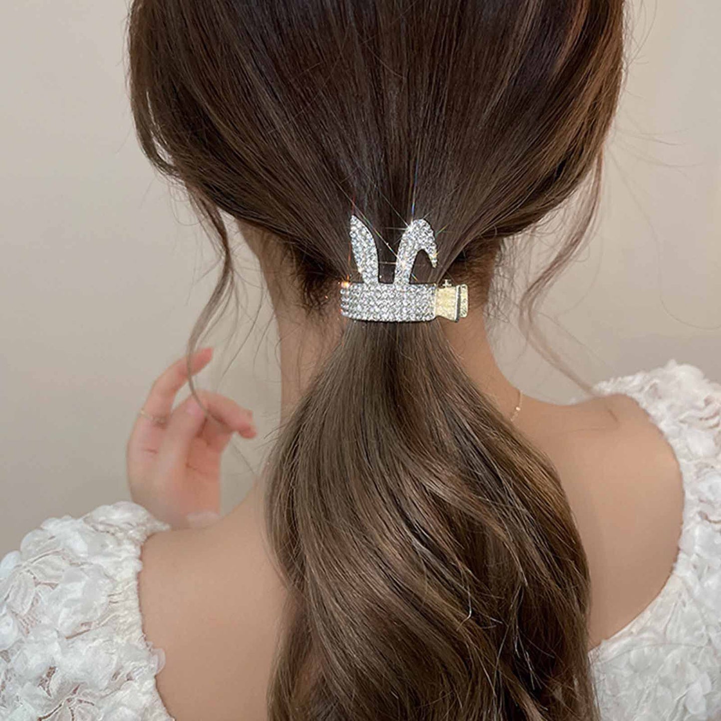 Iaceble Crystal Rabbit Hair Cuff Gold Rhinestone Hair Barrettes Metal Cz Hair Claw Barrette Sparkly RhinestonePonytail Holder Hair Clip Decorative Hair Accessories for Women and Girls Headdress