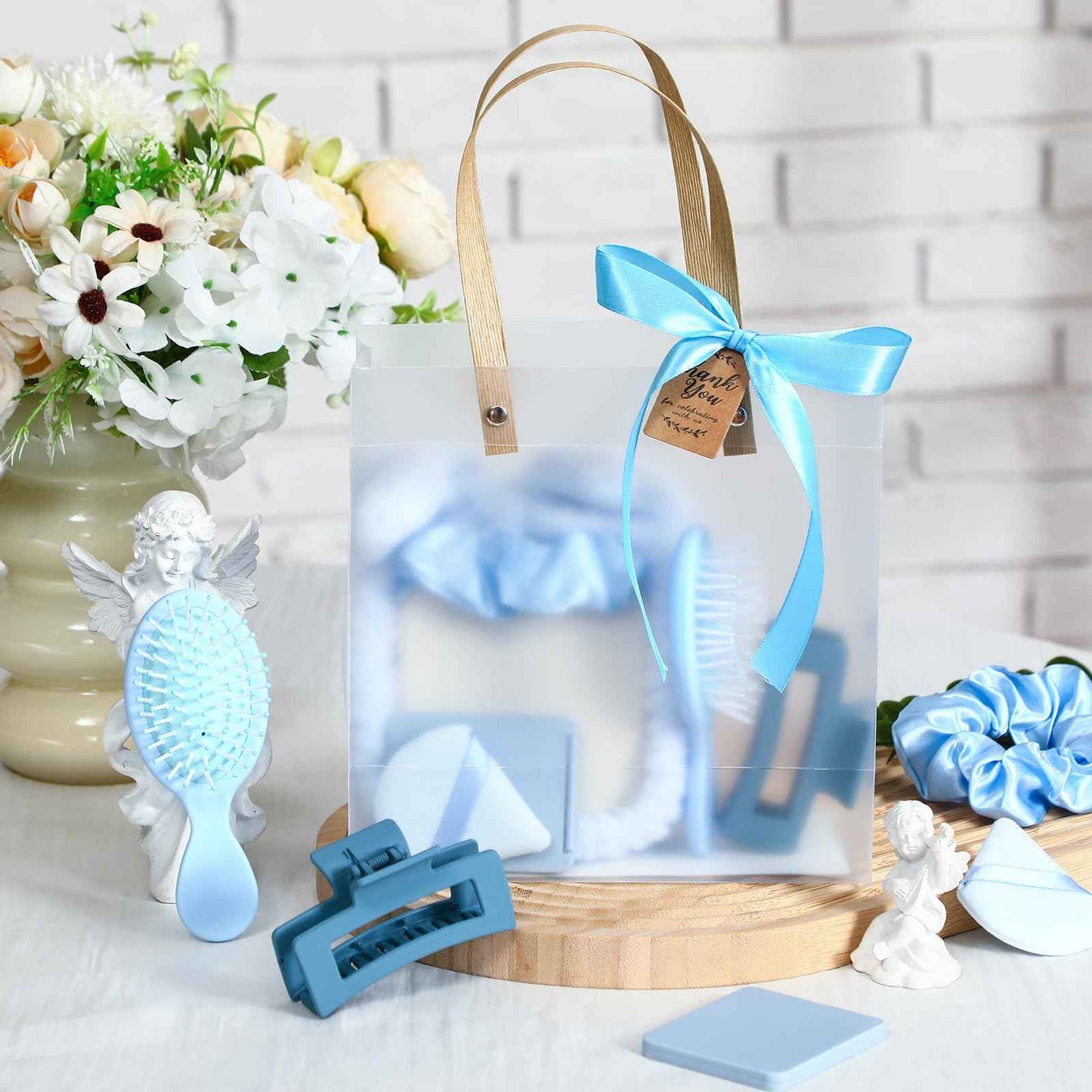 Knitgrip 55 Pcs Baby Shower Prizes for Winners Prizes Gifts Including Headband Hair Brush Jewelry Box Compact Mirror Powder Puff Hair Tie Claw Gift Bag for Baby Wedding Bridal Shower(Blue)