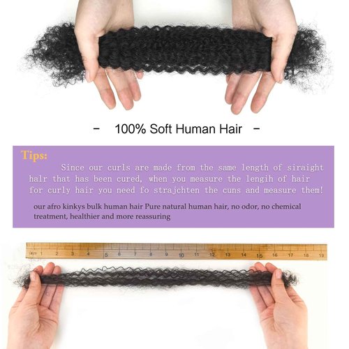16 Inch Afro Kinky-Curly Human Hair Bundles Black Human Kinkycurly Bulk for Twist Afro Kinkys Bulk Human Hair for Mini Twist,Repair Locs, Dreadlock Extensions