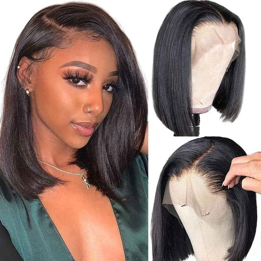 WRIVOX Bob Wig Human Hair 13x4 HD Lace Front Wigs Human Hair Glueless Wigs Human Hair Pre Plucked 180% Density Short Straight Frontal Bob Wig Human Hair Natural Color 12 Inch