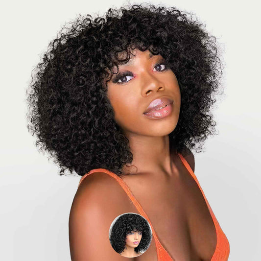 mscoco Bob Wig Human Hair Curly Wigs with bangs for Black Women Short Curly Bob Wig Human Hair Glueless Wear and Go Glueless Wigs Human Hair Black Curly Wig with Bangs